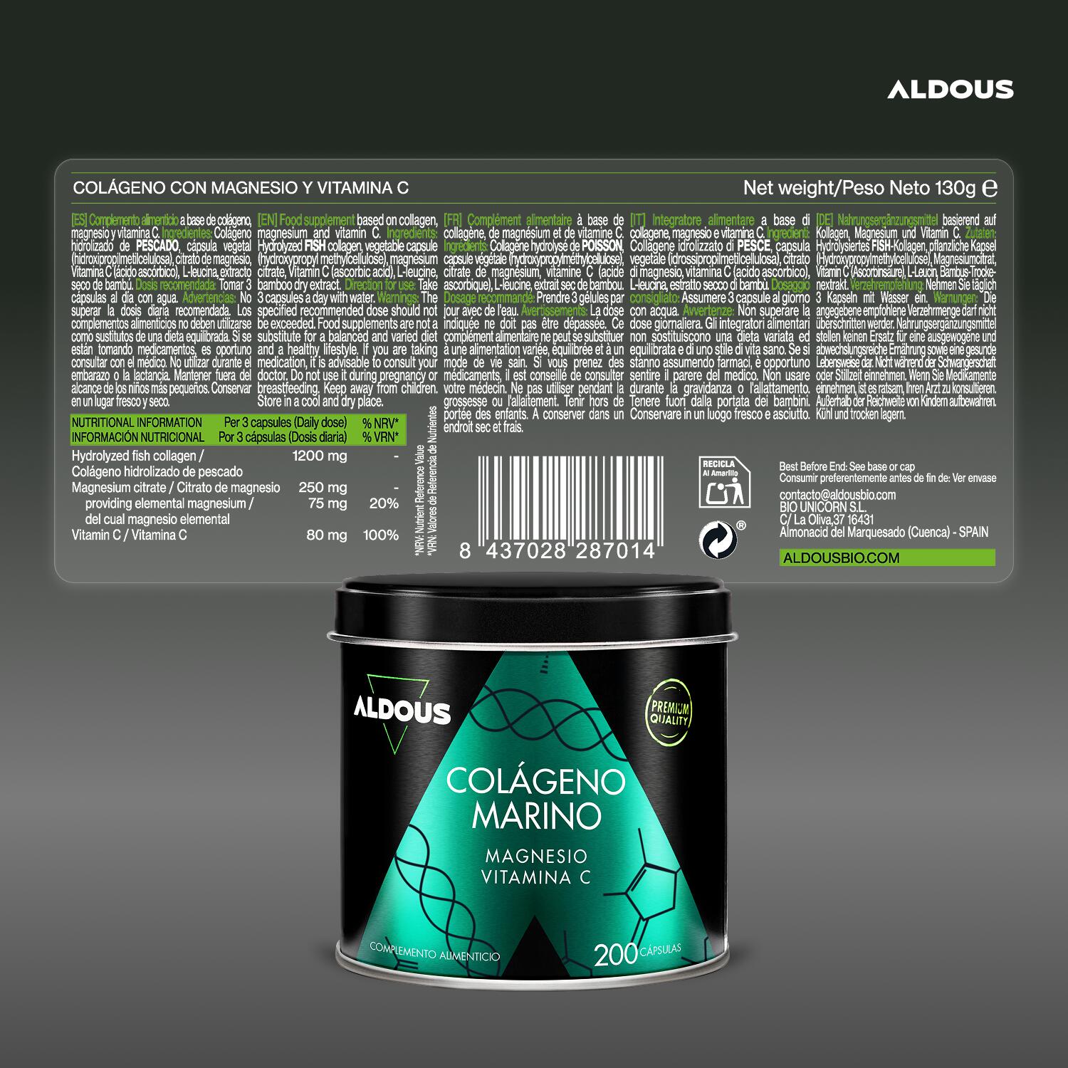 Collagène marin hydrolysé pur avec magnésium et vitamine C – 200 capsules 6/7