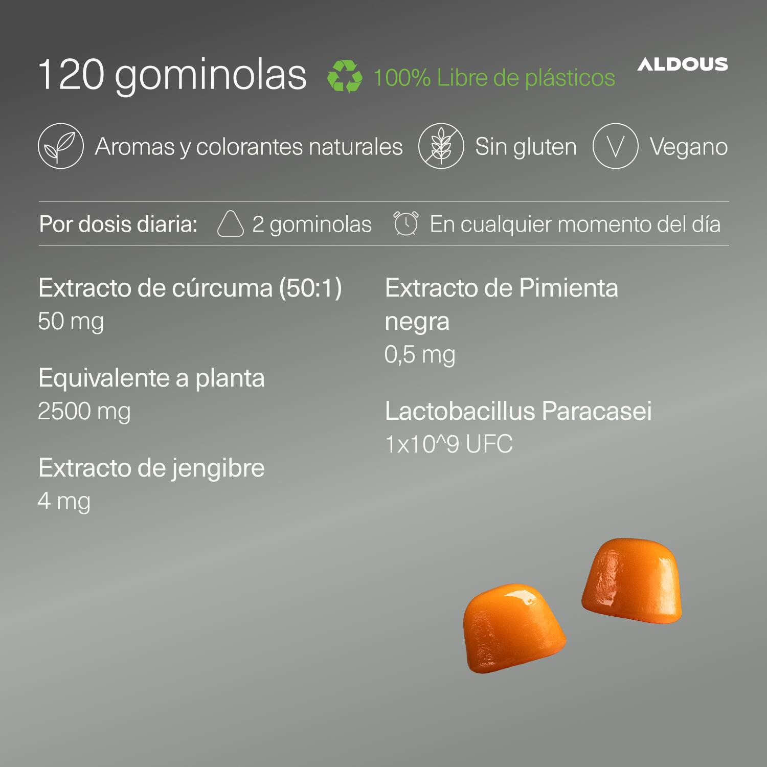 Cúrcuma con Jengibre y Pimienta Negra + PROBIÓTICOS - 2500 mg - 120 Gominolas 3/7