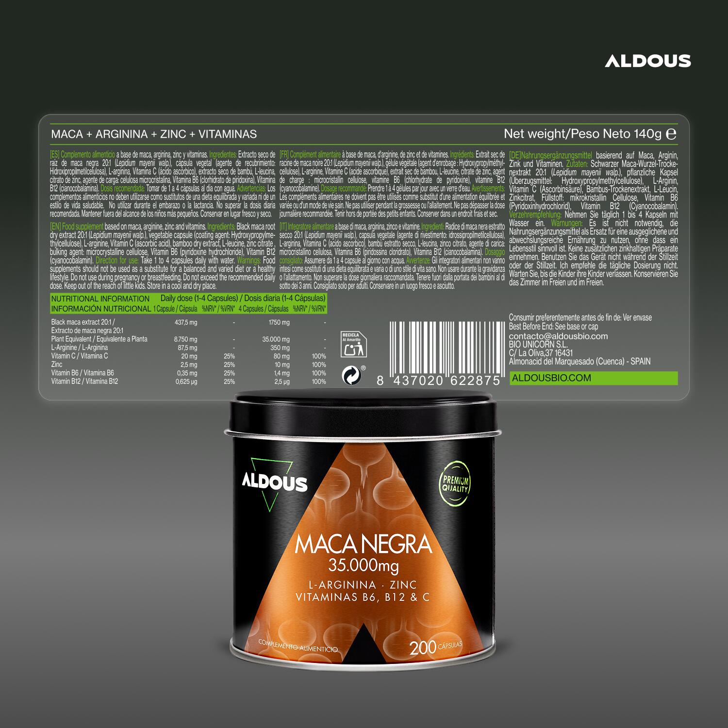 Black Maca - 200 cápsulas - Aldous 6/7