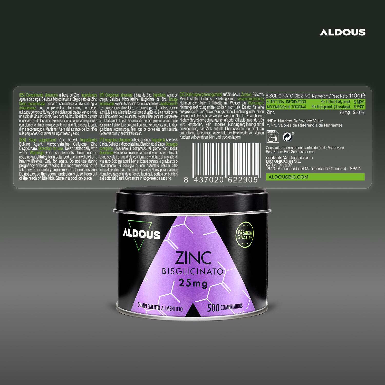 Zinc bisglicinato 25 mg Aldous - 500 compresse 6/7