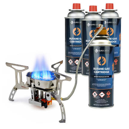 Faltbarer Gaskocher Turbo 6800W - mit Anschluss - inkl. 4 Gasflaschen