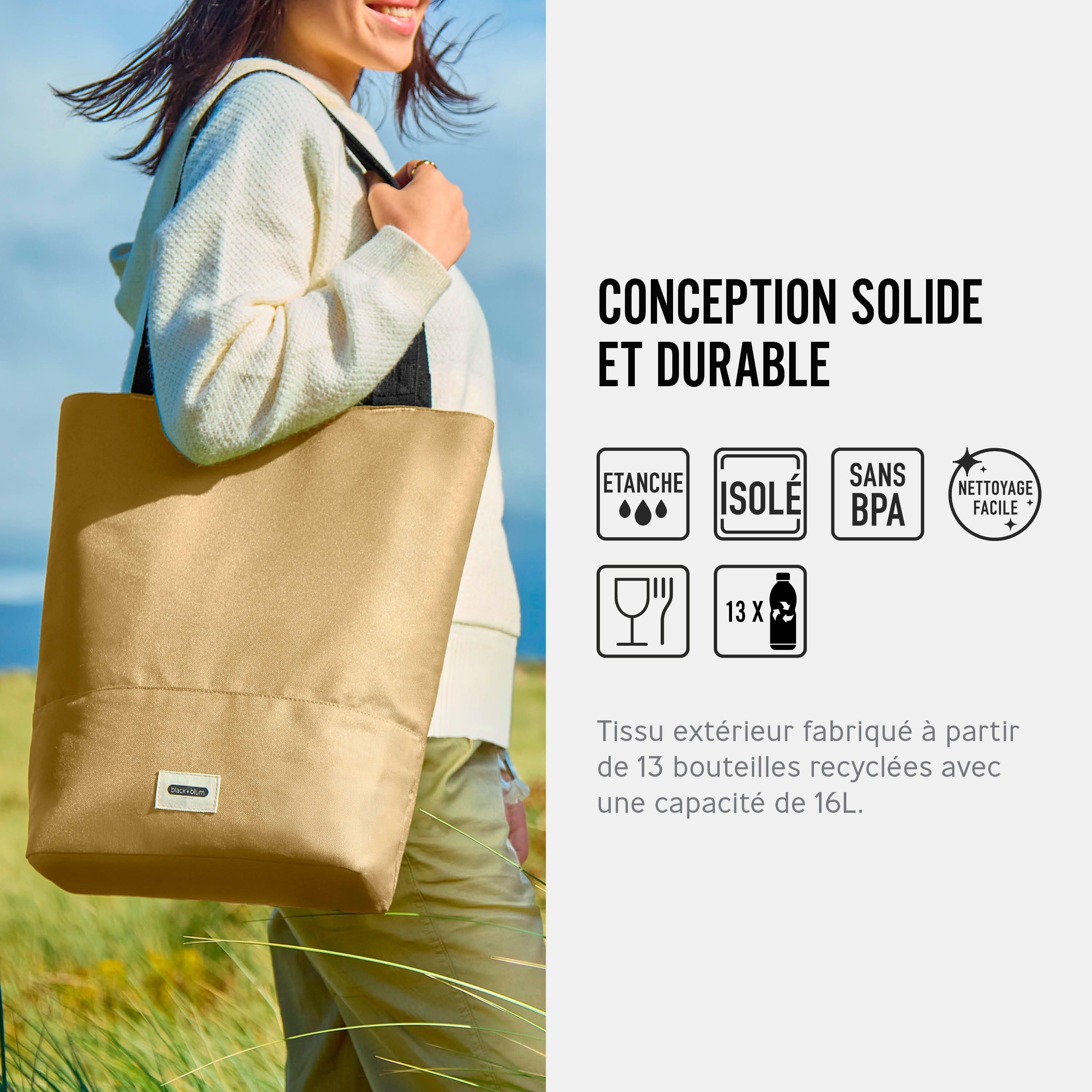 Tote Bag Isotherme Beige 16L- 2 Compartiments et Poche Zippée Intérieure 4/7