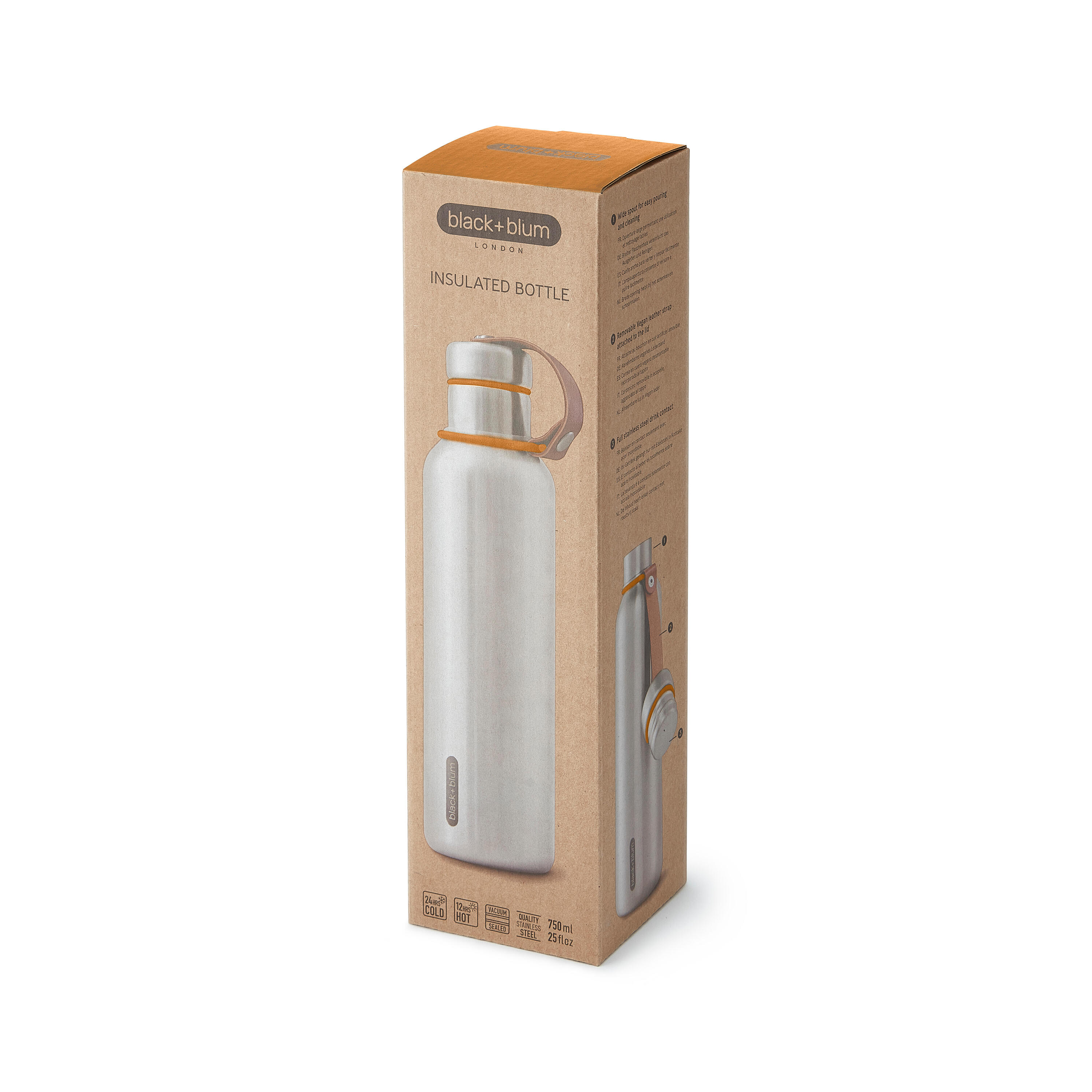 GOURDE ISOTHERME-ORANGE-750ML-EN ACIER INOX-24H CHAUD  12H FROID 7/7