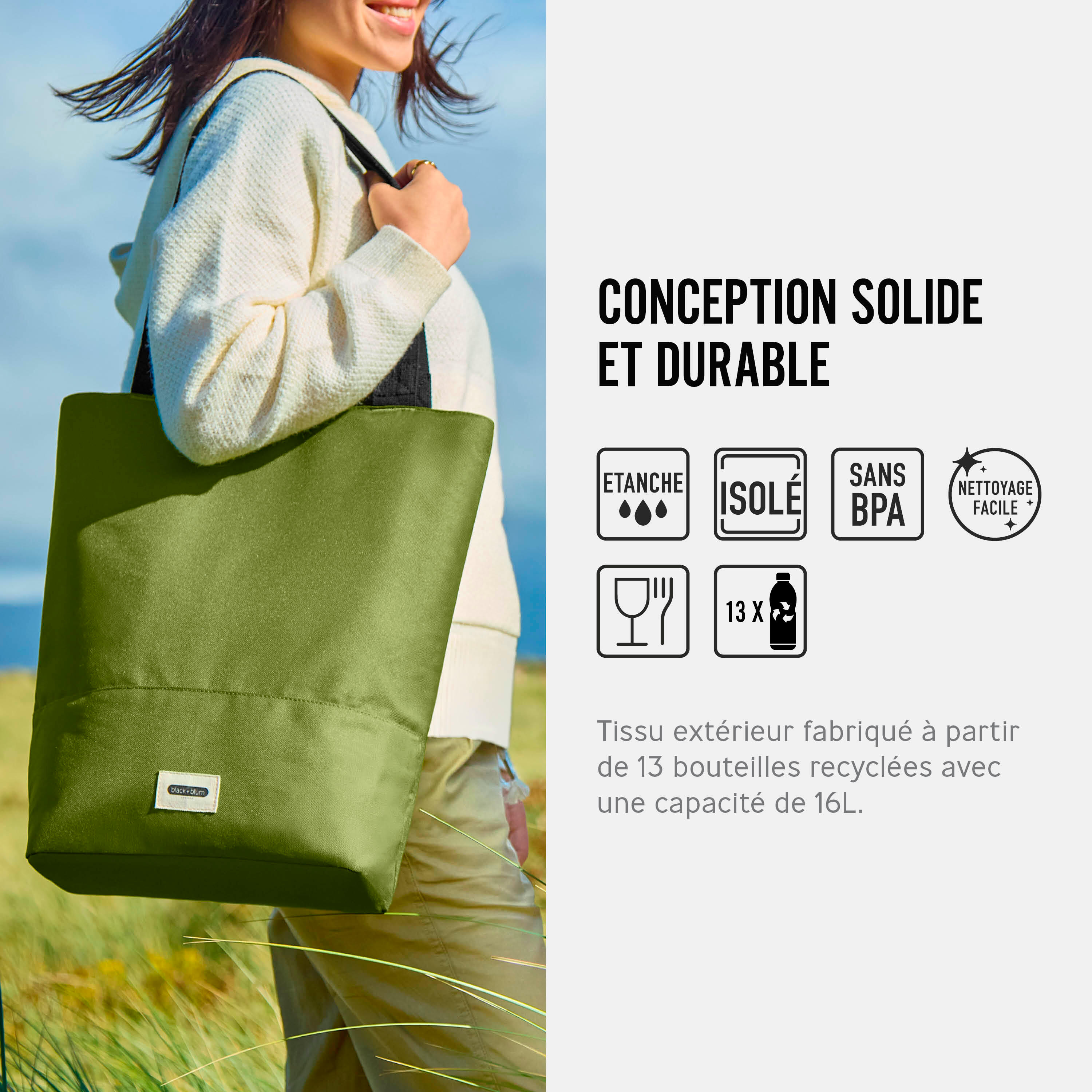Tote Bag Isotherme Olive 16L- 2 Compartiments et Poche Zippée Intérieure 3/7