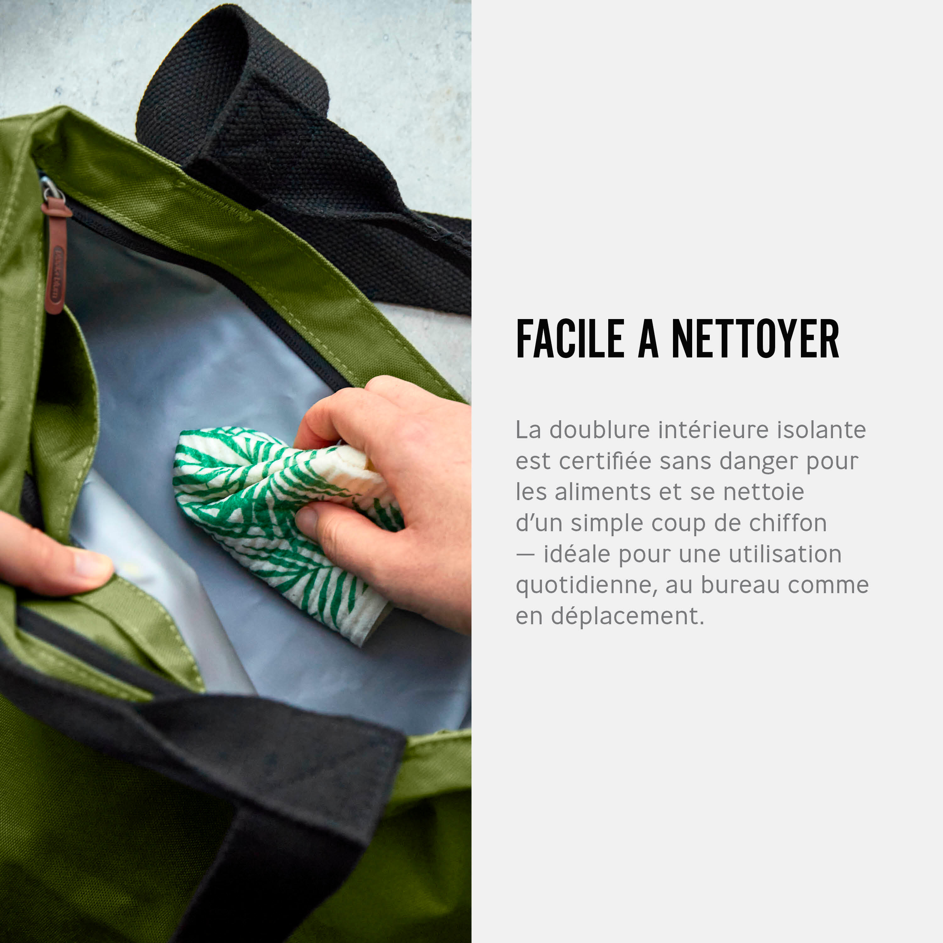 Tote Bag Isotherme Olive 16L- 2 Compartiments et Poche Zippée Intérieure 6/7