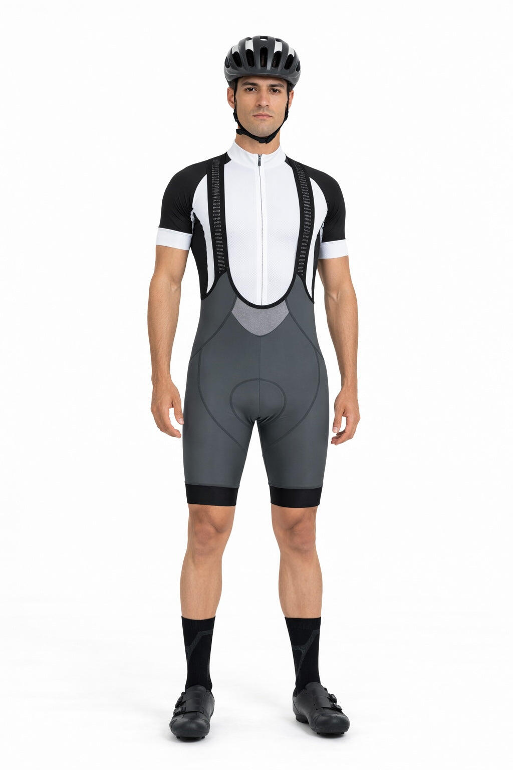 Herren Fahrradhose Kurz Radhose mit Trägern Trägerhose Pro Team Line Grau 2/4