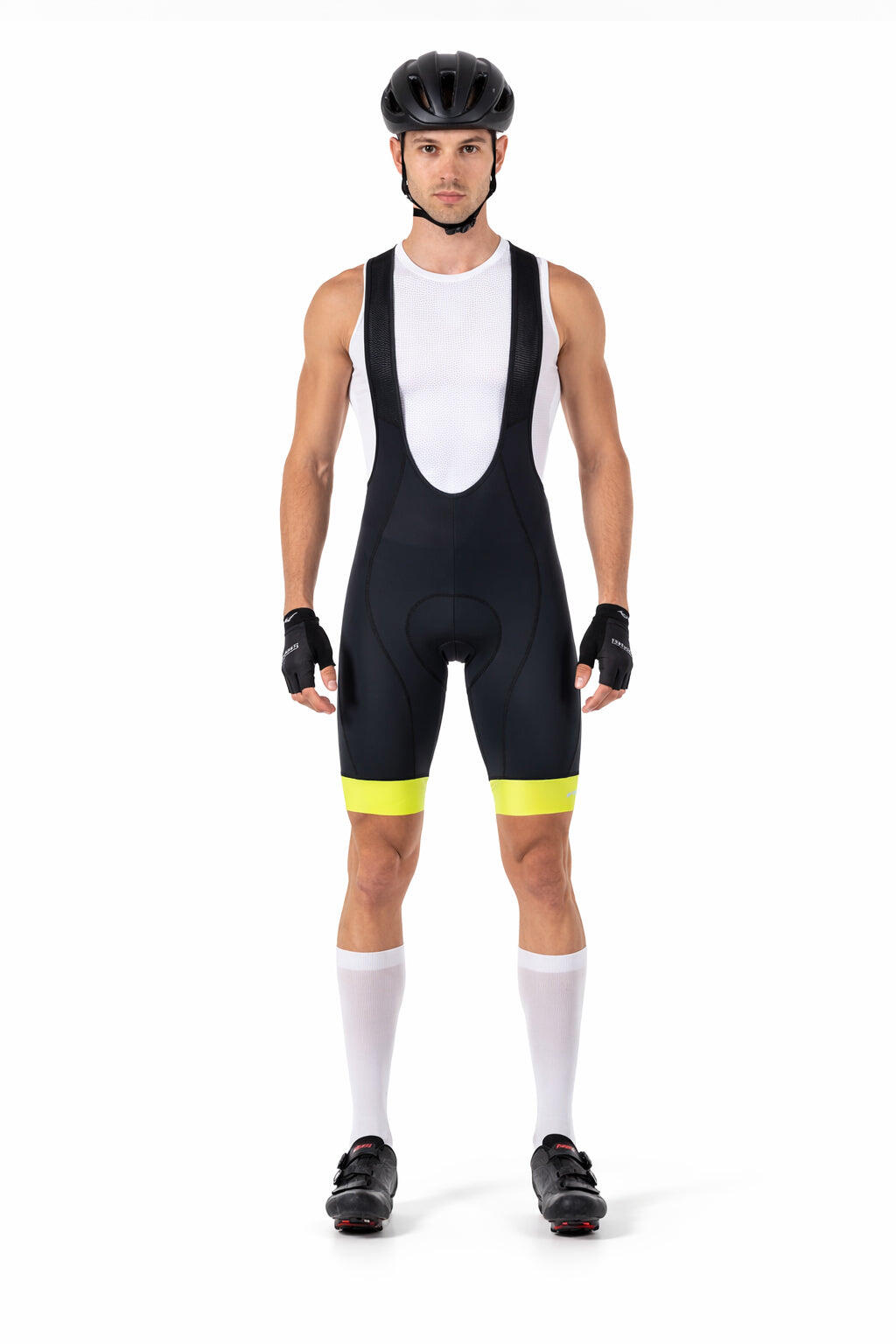 Herren Fahrradhose Kurz Radhose mit Trägern Trägerhose Comfort Line Schwarz Neon 2/4