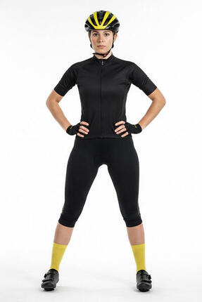 Damen Fahrradhose 3/4 Lang Radhose Comfort Line Schwarz-Neon