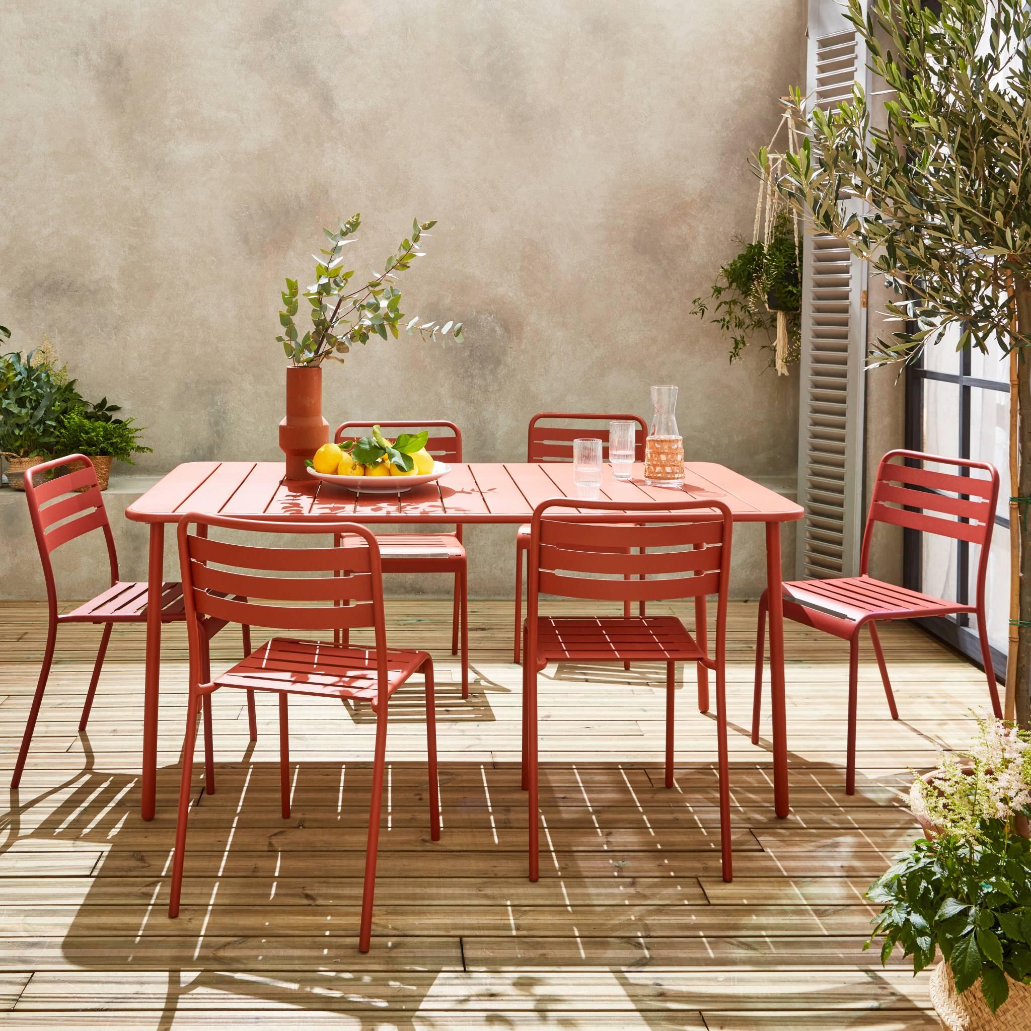Set mesa de jardín bistró de acero con 6 sillas, 160cm, Terracota 2/6
