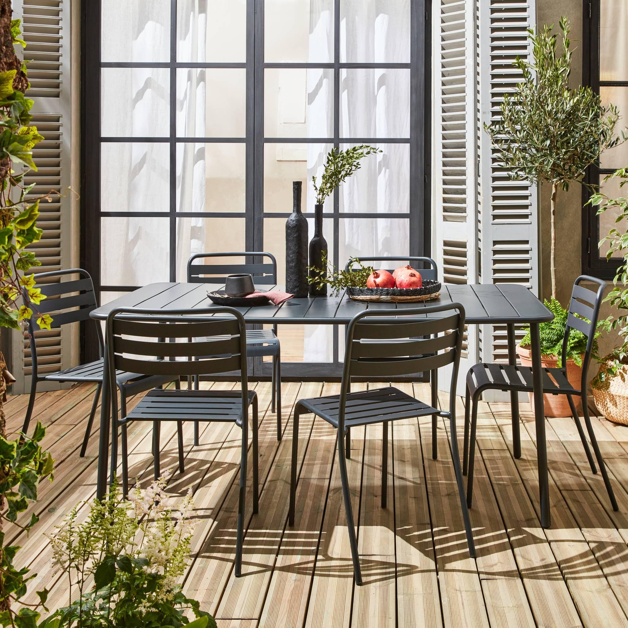 Mesa de jardim em metal com 6 cadeiras, Antracite 2/6