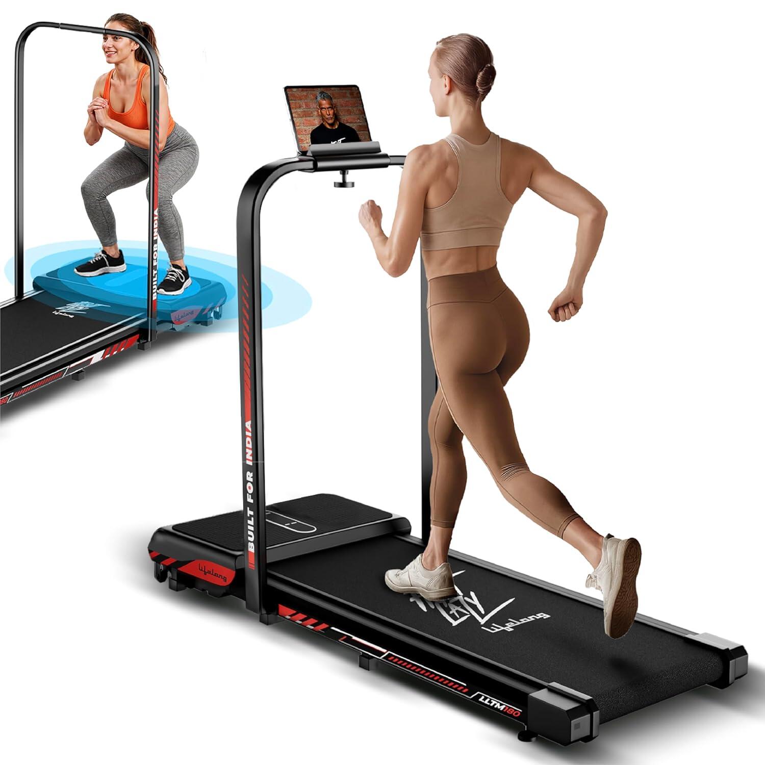 Lifelong FitPro Treadmill | 4 HP Motor | Vibration Plate | LED Display | Foldable Design | Remote Control | 110 Kg Max Weight | 8 Km/h Speed | Anti-Slip Belt | Home Gym Equipment LLTM180-image-3