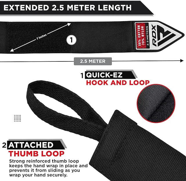 RDX Hand Wraps Pro 2.5m Schwarz Boxbandagen 2/6