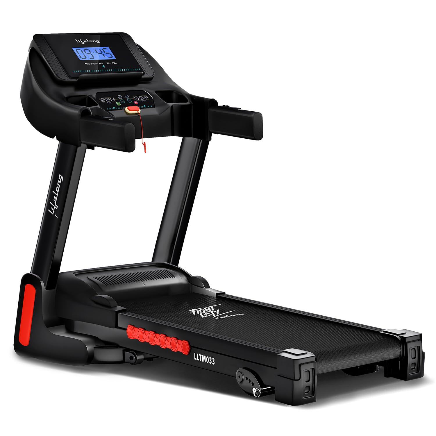 Lifelong FitPro Treadmill for Home | 4HP Peak, 14 km/h | 4-Level Incline | Hydraulic Folding | Rubberies Shock Absorption | Anti-Skid Belt | Dual LED + HR Monitor | Bluetooth | 12 Preset Workouts-image-12