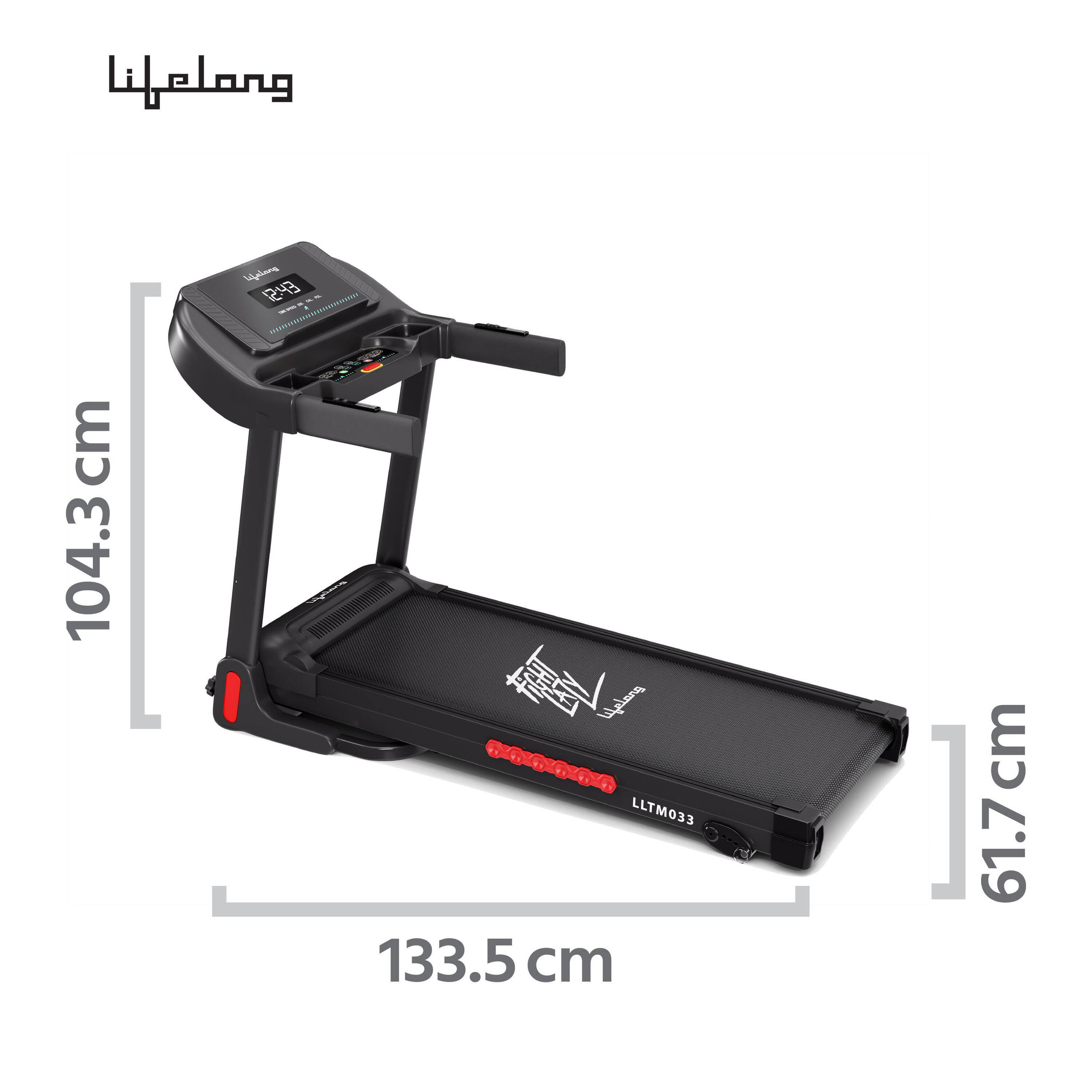 Lifelong FitPro Treadmill for Home | 4HP Peak, 14 km/h | 4-Level Incline | Hydraulic Folding | Rubberies Shock Absorption | Anti-Skid Belt | Dual LED + HR Monitor | Bluetooth | 12 Preset Workouts -  2