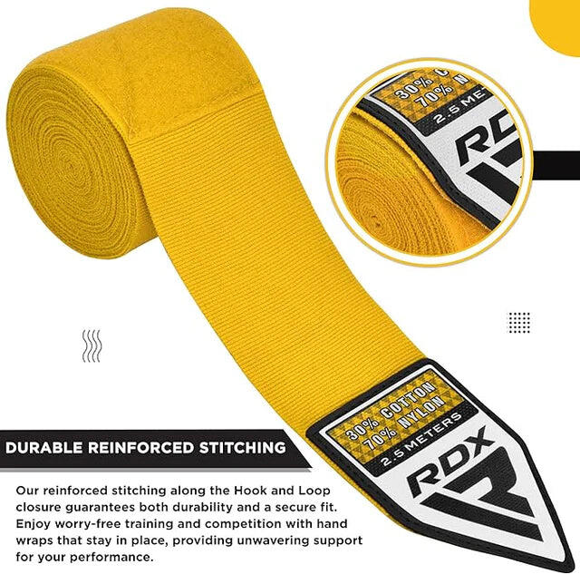 Bandes de Boxe RDX Hand Wraps Pro 2.5m Jaunes 2/6