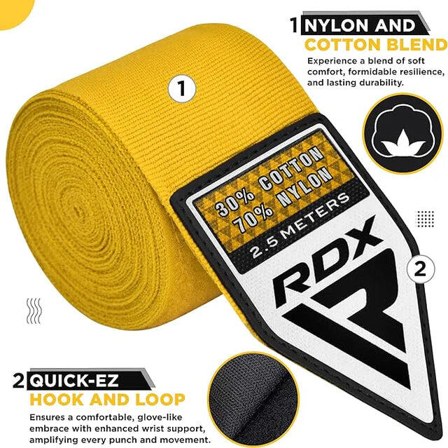 Bandes de Boxe RDX Hand Wraps Pro 2.5m Jaunes 1/6