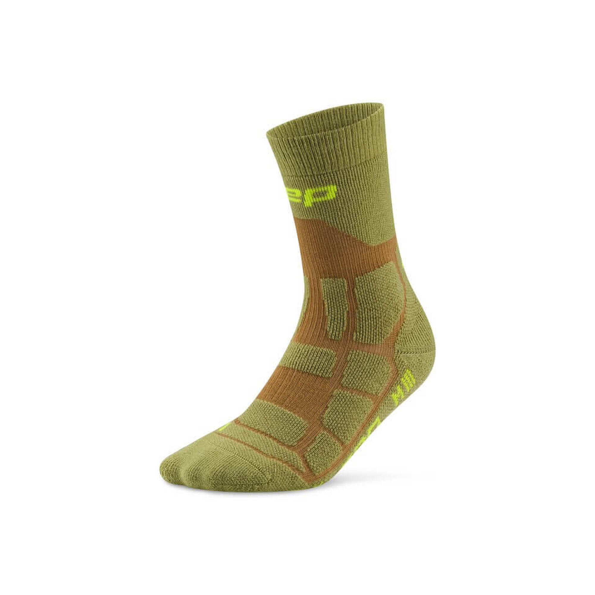 Șosete compresie CEP Hiking Max Cushion 2.0 Mid Cut - olive/maro | lână merino