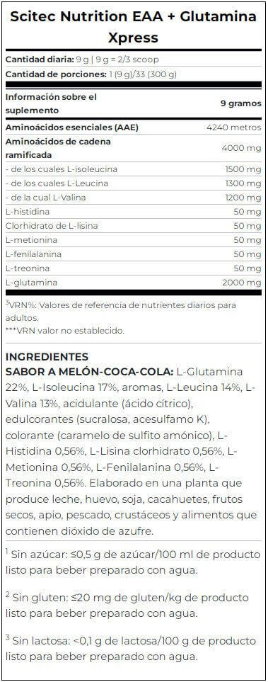 EAA + Glutamina Xpress - 300g Melon Cola Scitec Nutrition 2/3