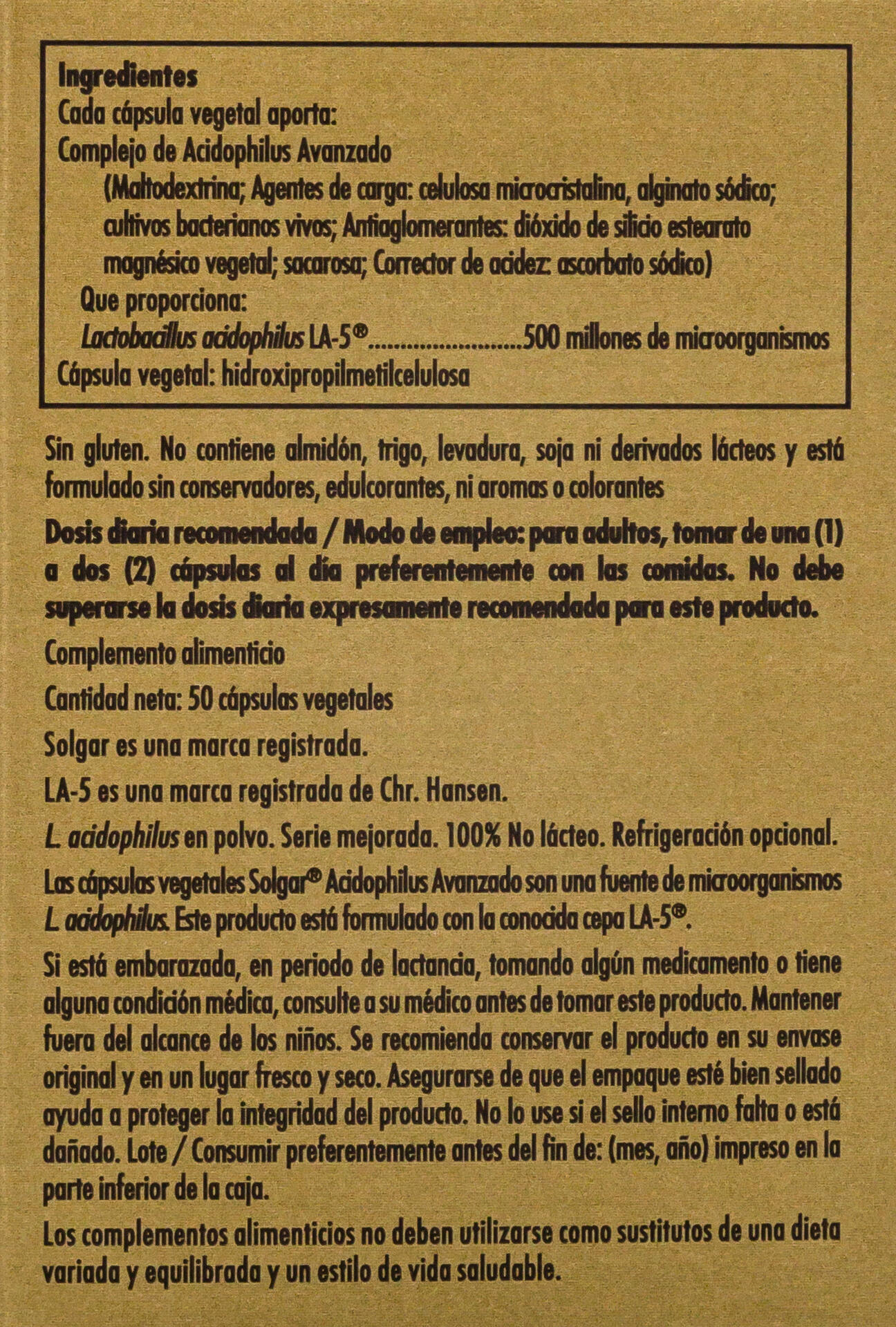 Advanced Acidophilus 50 Cápsulas 2/3