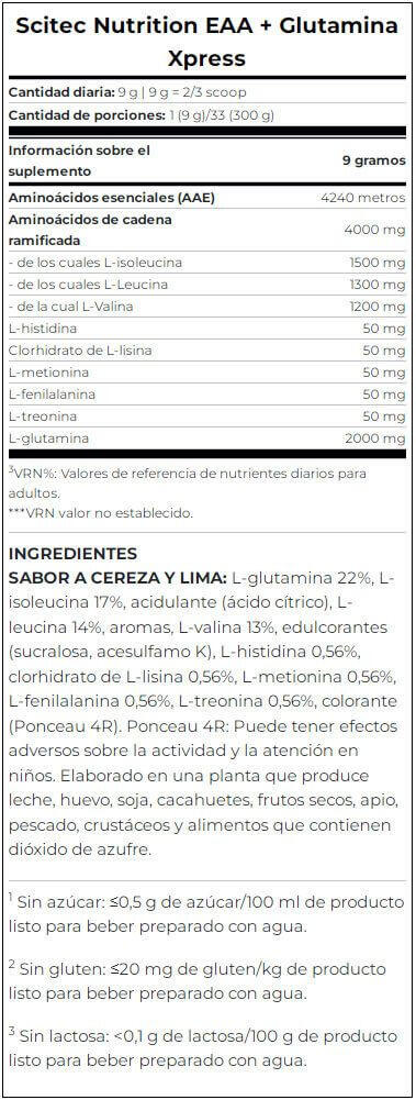 EAA + Glutamina Xpress - 300g Cherry Lime Scitec Nutrition 2/3