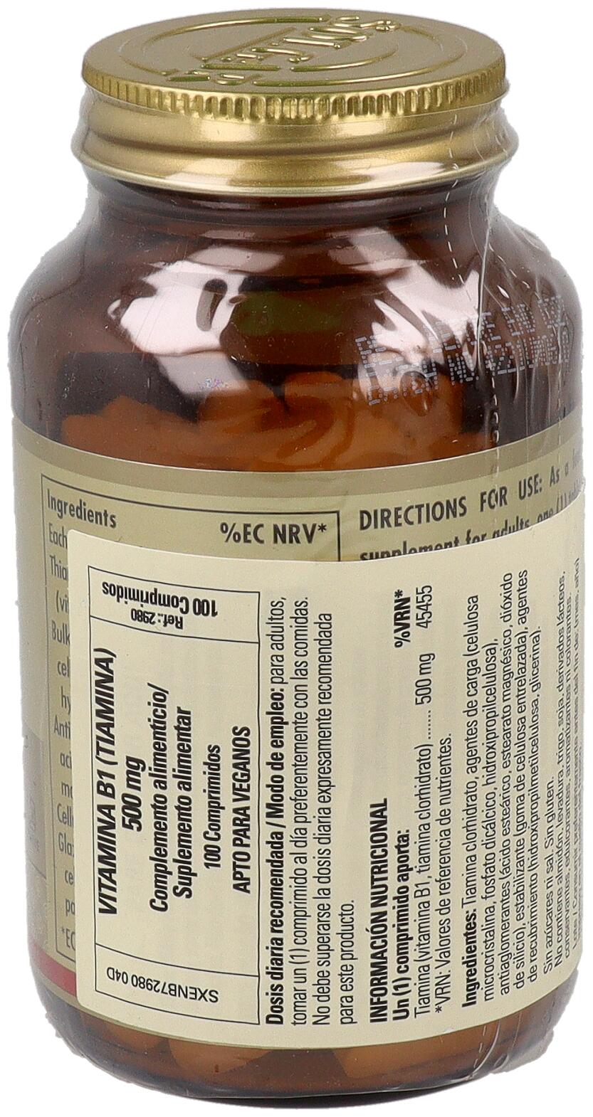 Vitamina B1 500 mg 100 Comprimidos 2/3