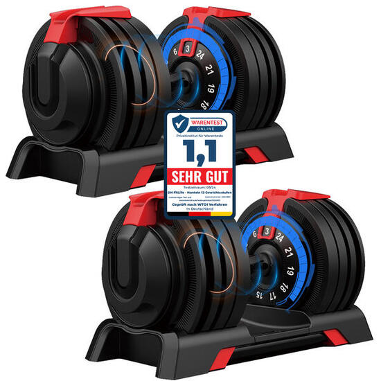 DH FitLife Verstellbare Hantel 3 bis 24 kg mit 12 Gewichtsstufen