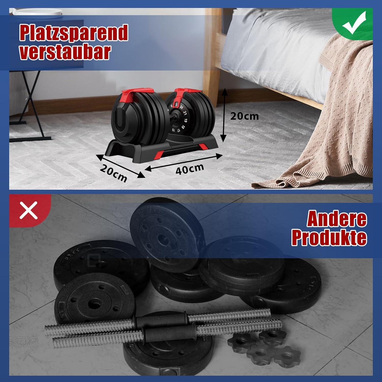 DH FitLife Verstellbare Hantel 3 bis 24 kg mit 12 Gewichtsstufen 6/6