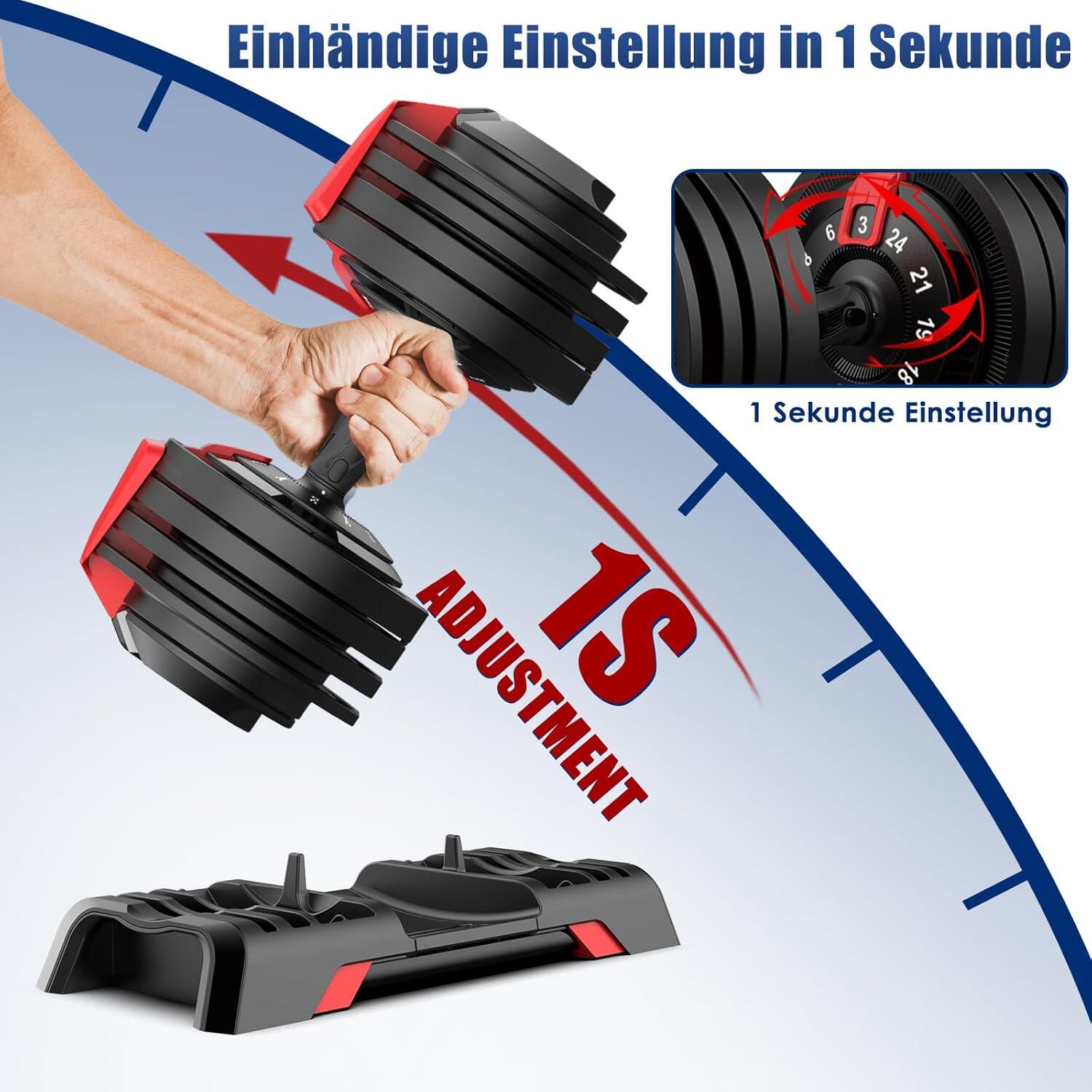 DH FitLife Verstellbare Hantel 3 bis 24 kg mit 12 Gewichtsstufen 2/6