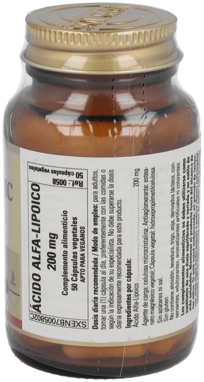 Acido Alfa Lipoico 200 mg 50 Cápsulas 2/3