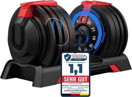 DH FitLife Verstellbare Hantel 3 bis 24 kg mit 12 Gewichtsstufen