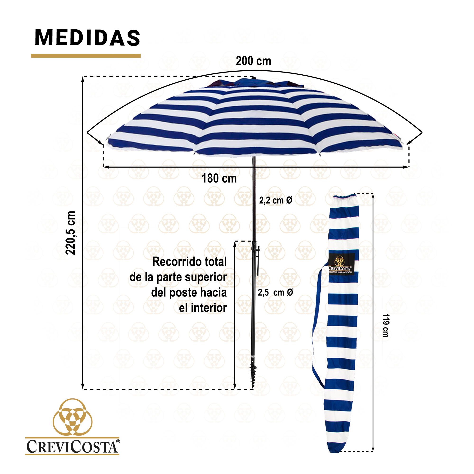 Sombrilla Playa 200 cm/8 Varillas - CREVICOSTA Marinera 5/7