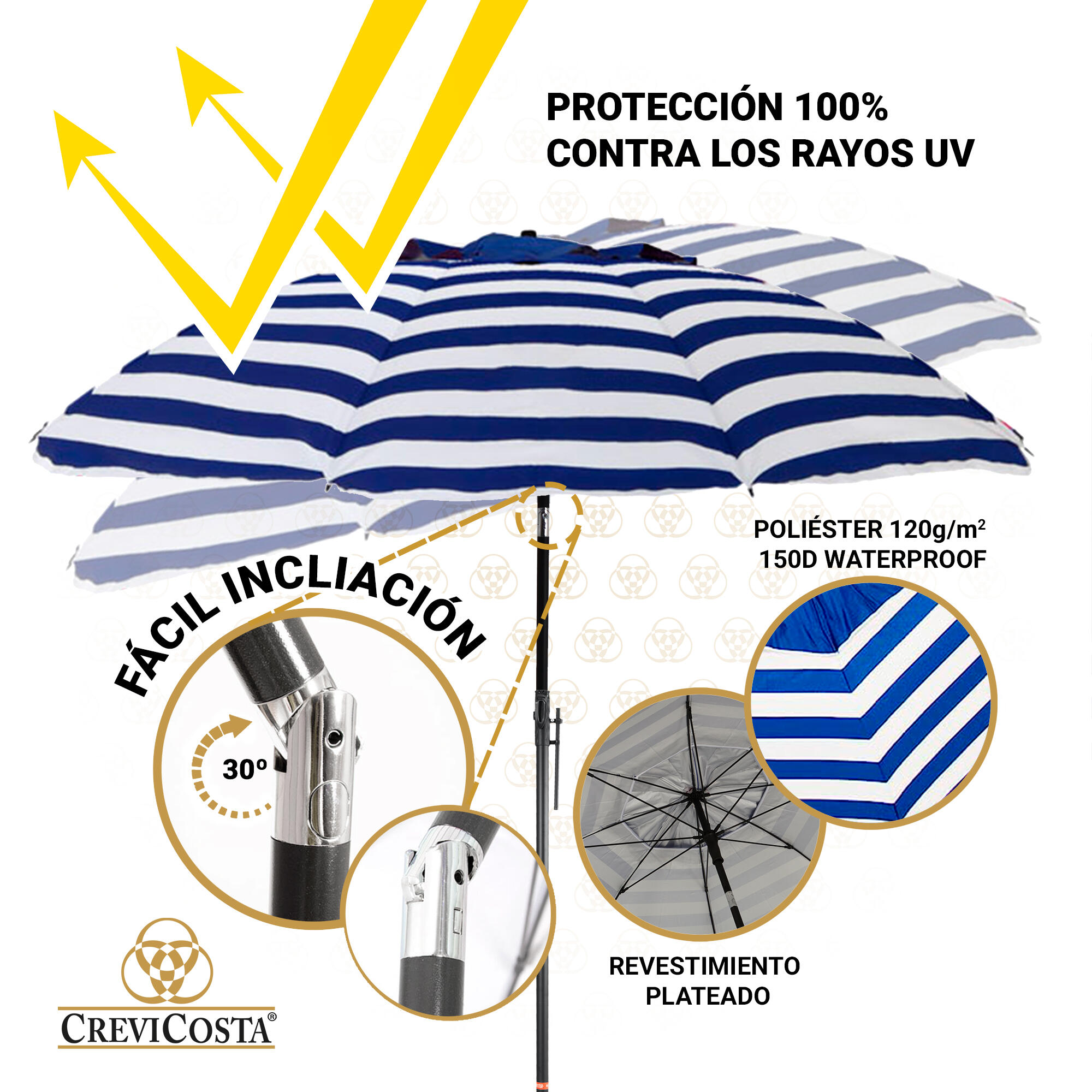 Sombrilla Playa 200 cm/8 Varillas - CREVICOSTA Marinera 4/7