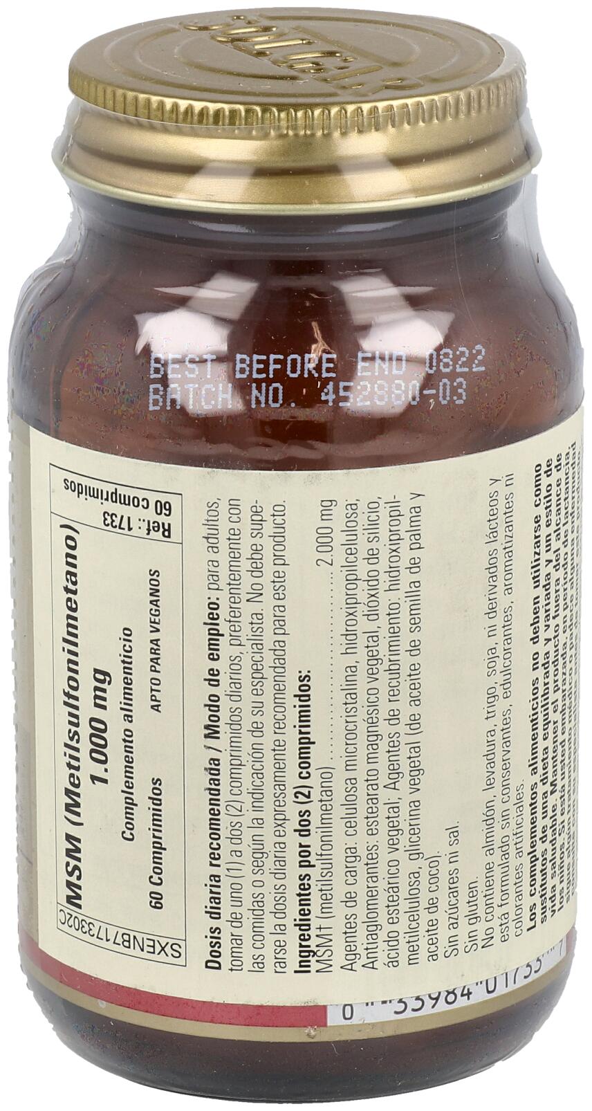 Msm Metilsulfonilmetano 1000 mg 60 Cápsulas 2/3