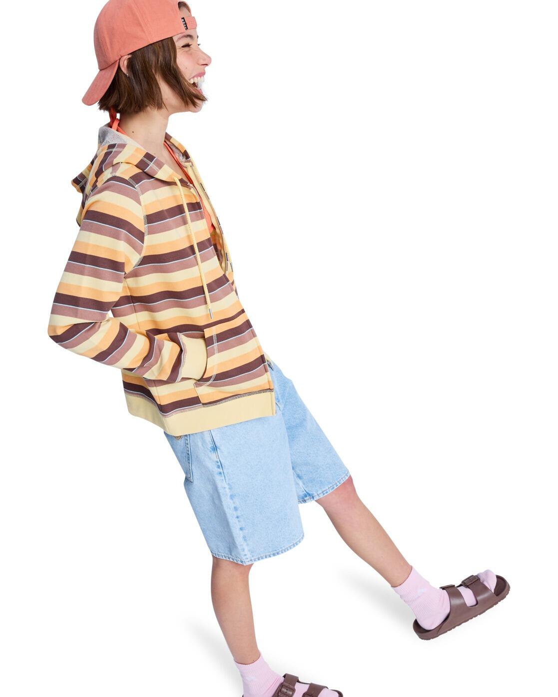Sudadera con capucha y cremallera PERFECT STRIPE Marrón Mujer 3/4