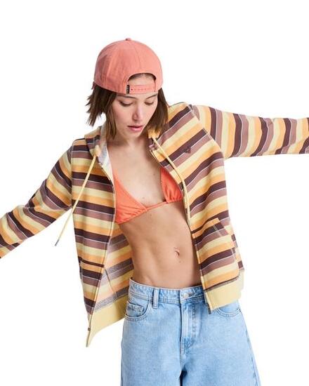 Sweat à capuche zippé rayé PERFECT STRIPE Marron Femme