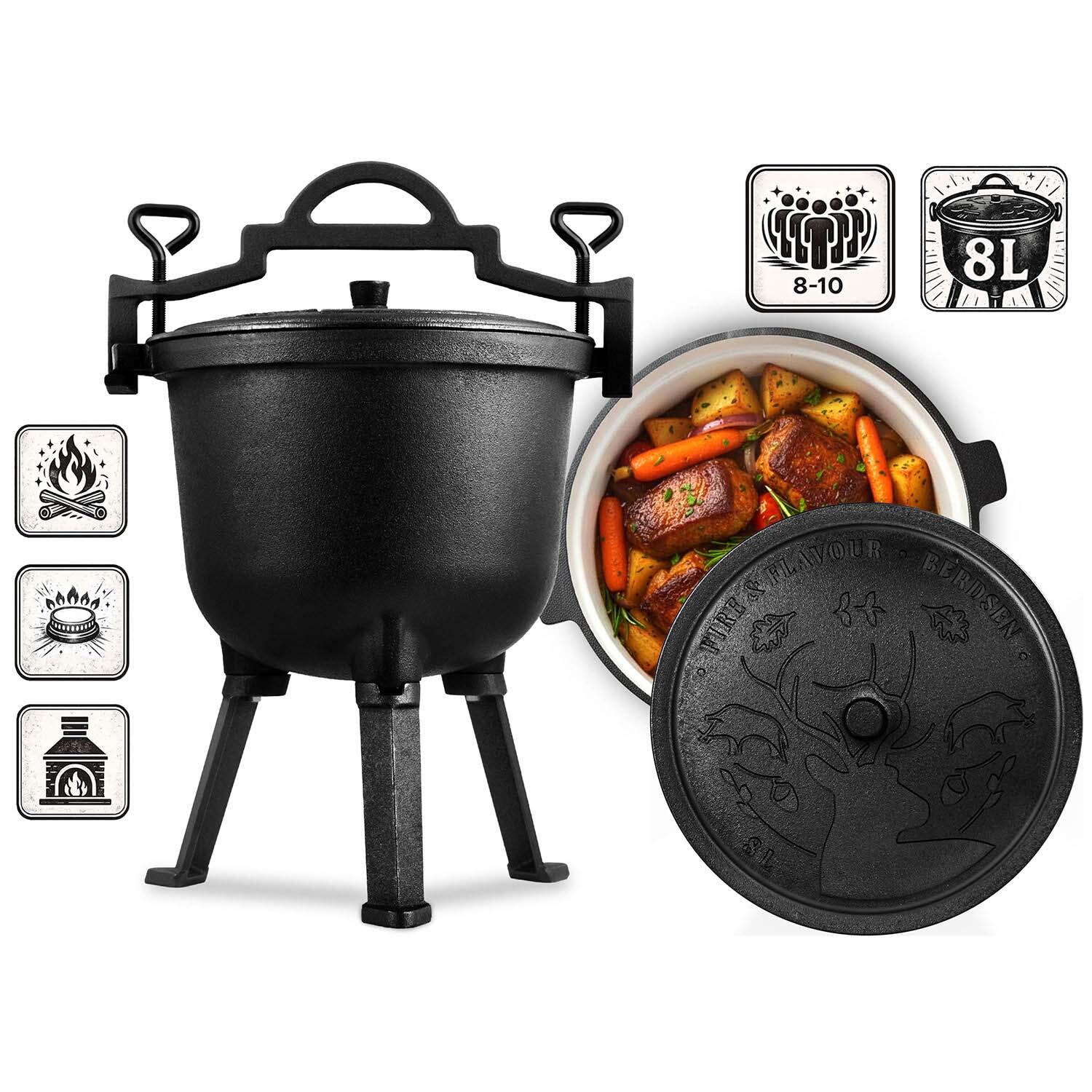 Garnek emaliowany kociołek żeliwny Berdsen BD-481 emaliowany 8L na ognisko grill 3/7