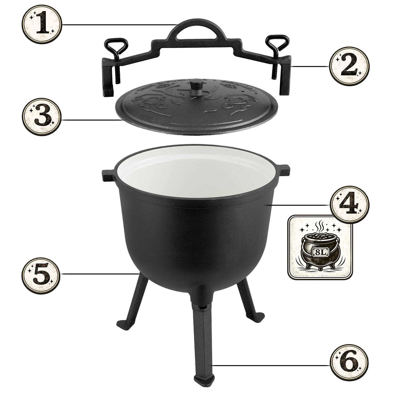 Garnek emaliowany kociołek żeliwny Berdsen BD-481 emaliowany 8L na ognisko grill 4/7