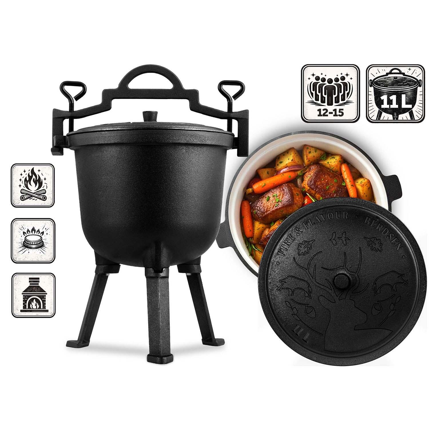 Garnek kociołek żeliwny Berdsen BD-481 emaliowany 11L na ognisko grill trwały 2/7