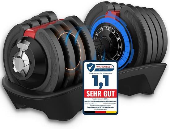 DH FitLife verstellbare Hanteln 1,5 bis 18 KG mit 12 Gewichtsstufen