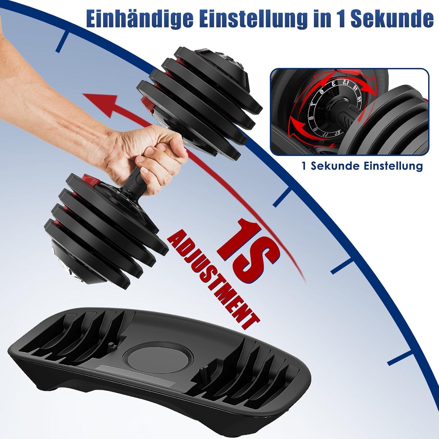 DH FitLife verstellbare Hanteln 1,5 bis 18 KG mit 12 Gewichtsstufen 3/6