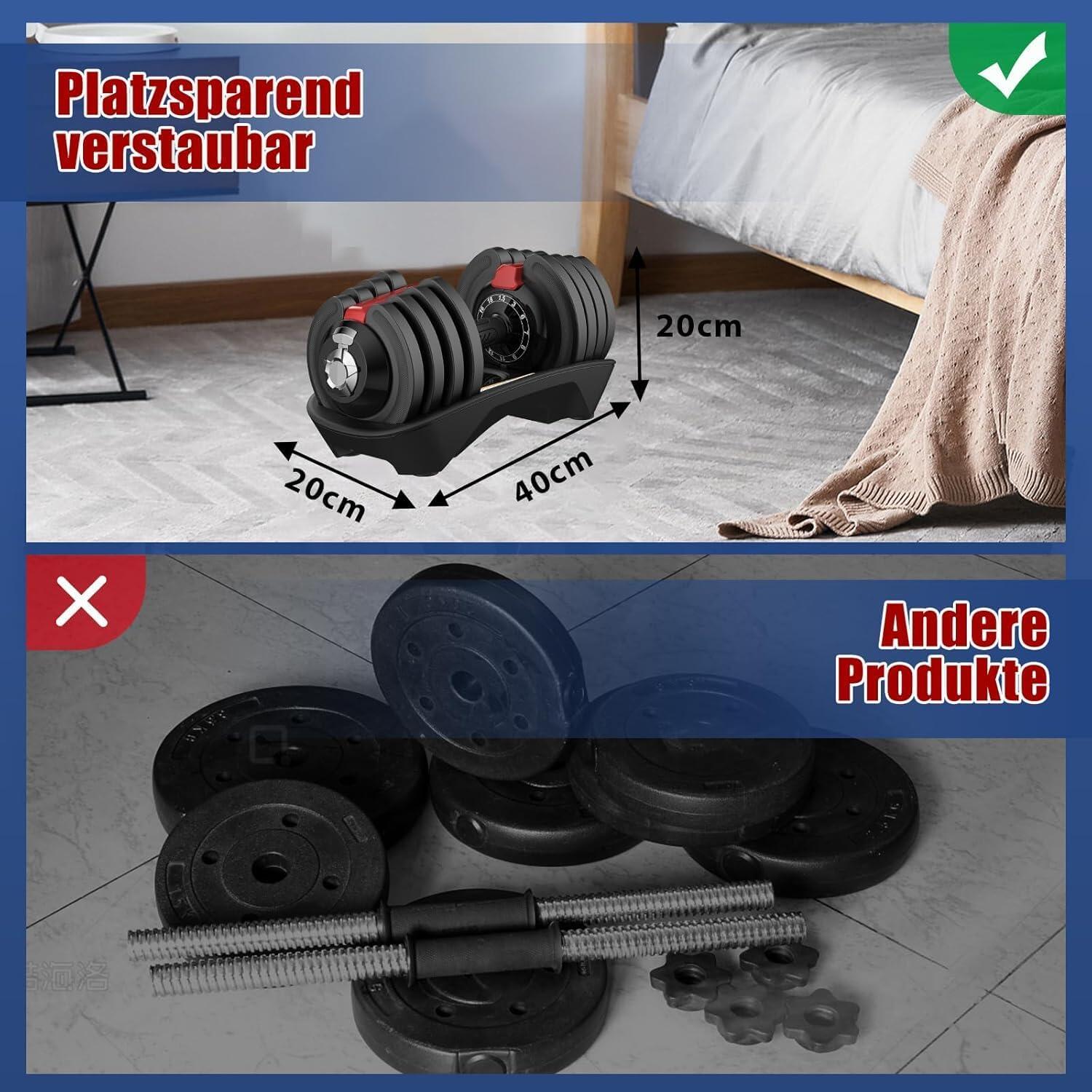 DH FitLife verstellbare Hanteln 1,5 bis 18 KG mit 12 Gewichtsstufen 4/6