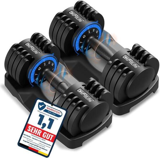 DH FitLife 12 kg verstellbare Kurzhanteln (2 bis 12 kg) mit 5 Gewichtsstufen