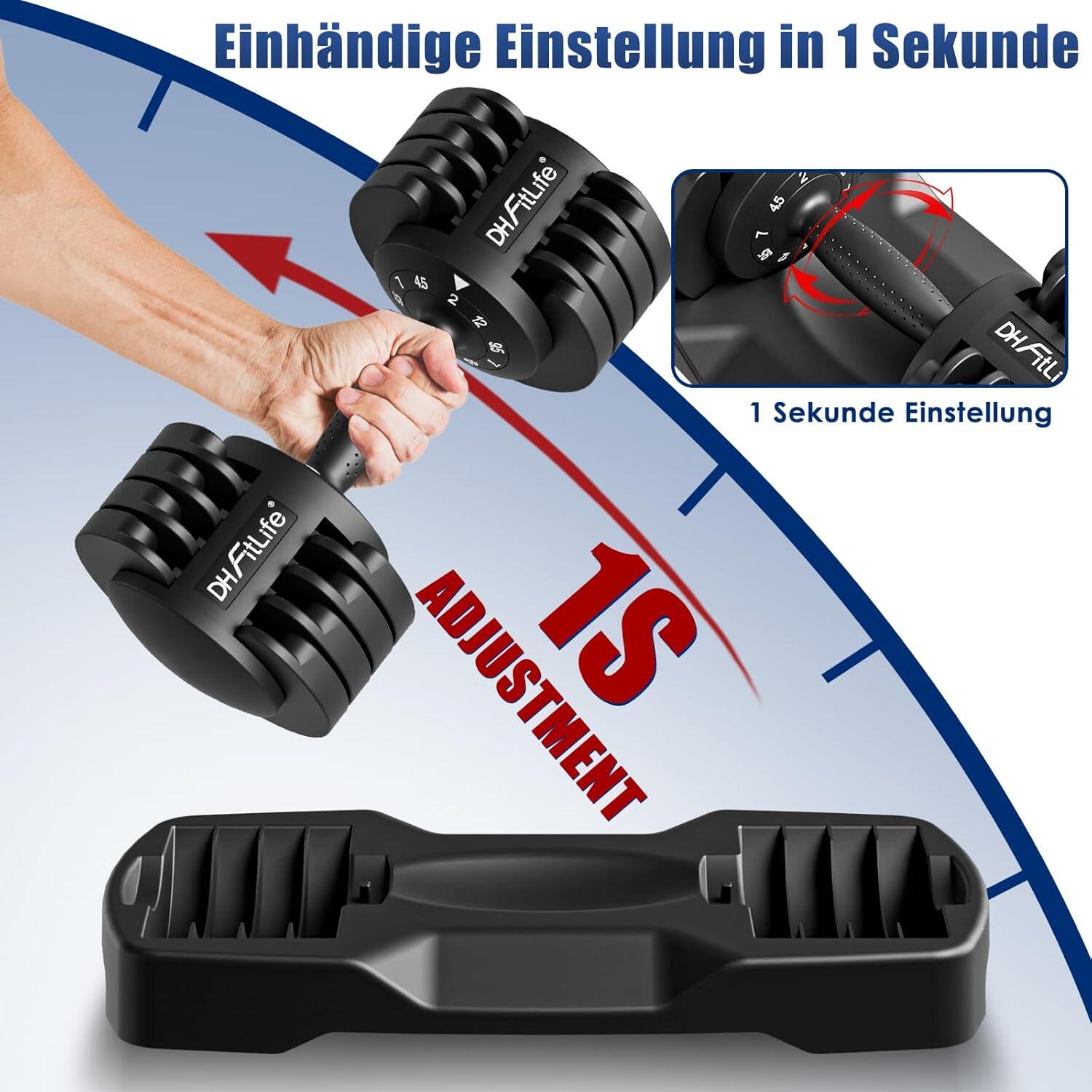 DH FitLife 12 kg verstellbare Kurzhanteln (2 bis 12 kg) mit 5 Gewichtsstufen 3/6