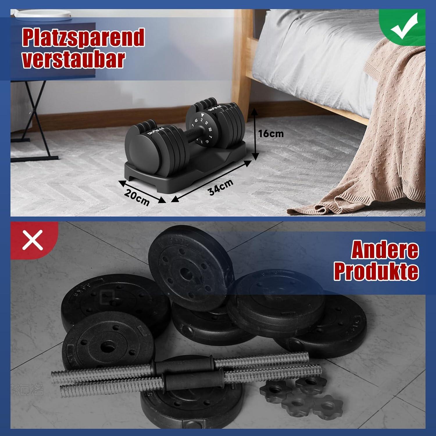 DH FitLife 12 kg verstellbare Kurzhanteln (2 bis 12 kg) mit 5 Gewichtsstufen 4/6