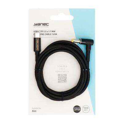 Yanec usb-c naar 5,5 x 1,7 mm oplaadkabel 1,8 m