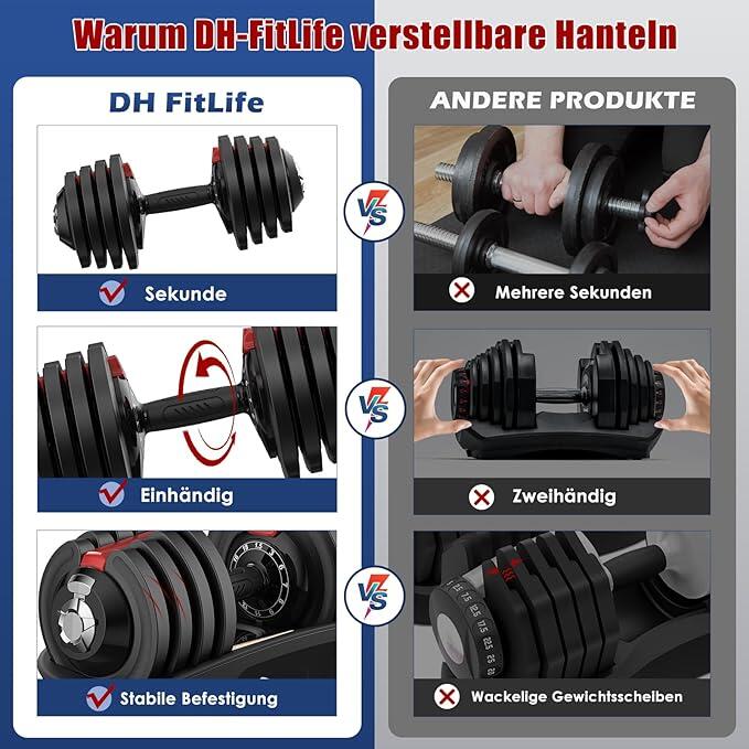 DH FitLife verstellbare Hanteln 1,5 bis 18 KG mit 12 Gewichtsstufen 5/6