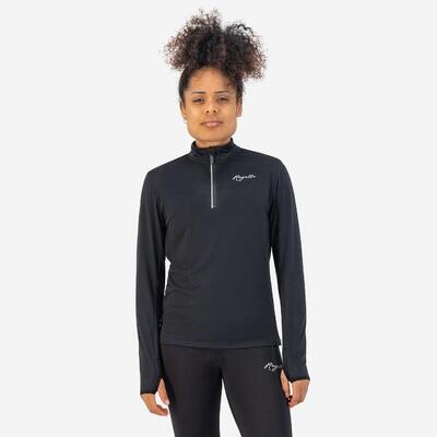 Hardloopshirt lange mouwen dames halve rits core zwart