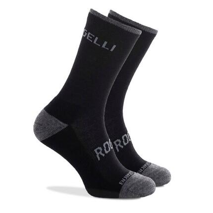 Radsport Winter Lange Fahrradsocken Merinowolle Schwarz