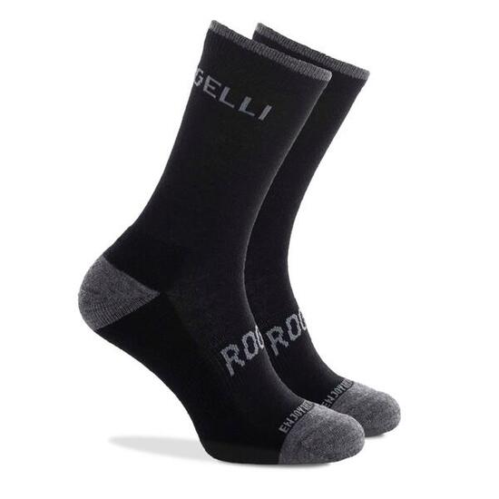 Radsport Winter Lange Fahrradsocken Merinowolle Schwarz