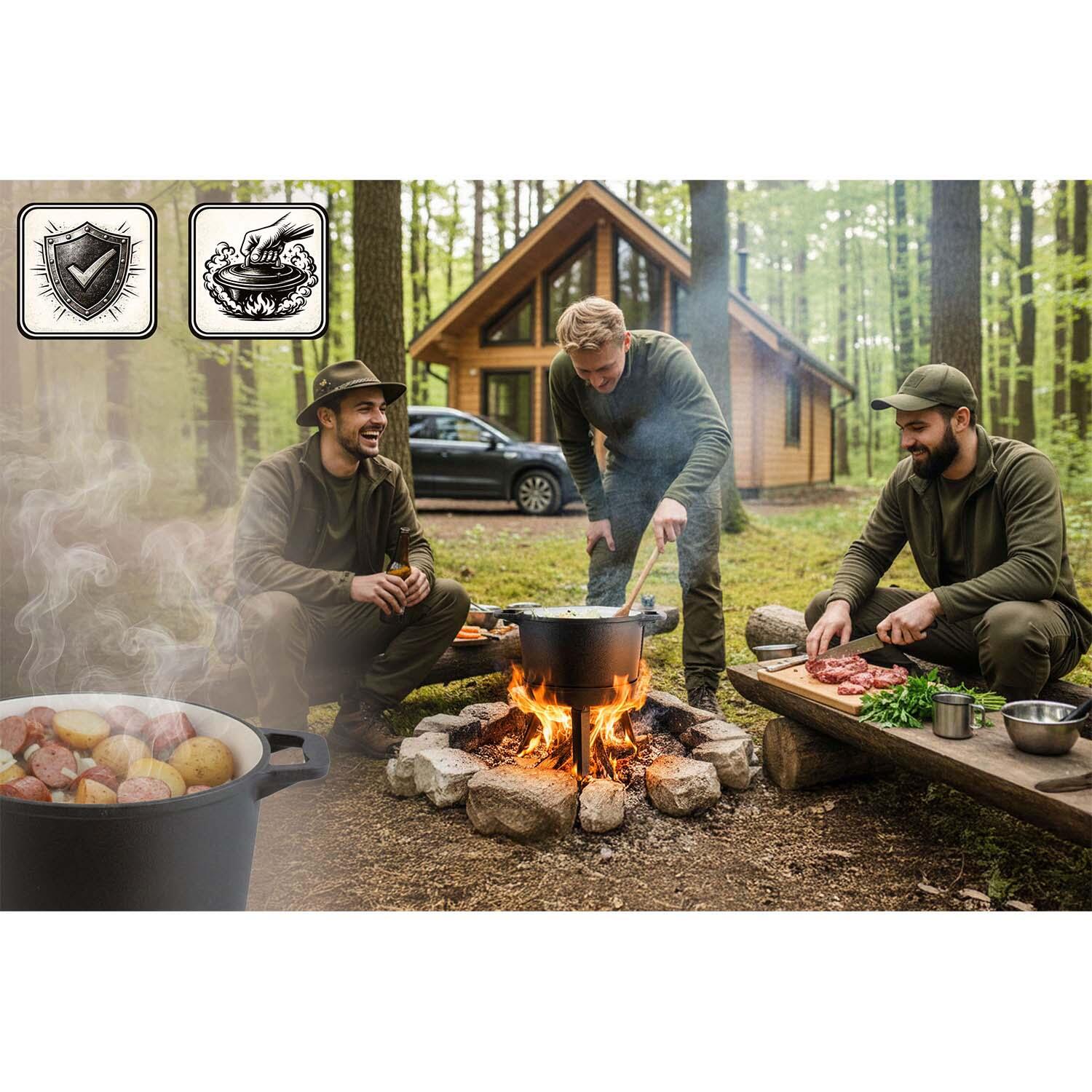 Kociołek żeliwny emaliowany Berdsen BD-480 garnek 8L stojący + patelnia grill 4/7